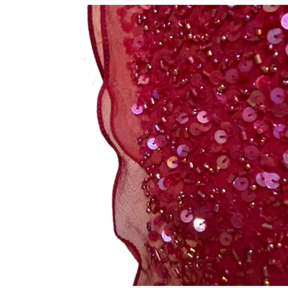 Papell botique evening red sequined top silk dressy formal xl - Picture 4 of 8